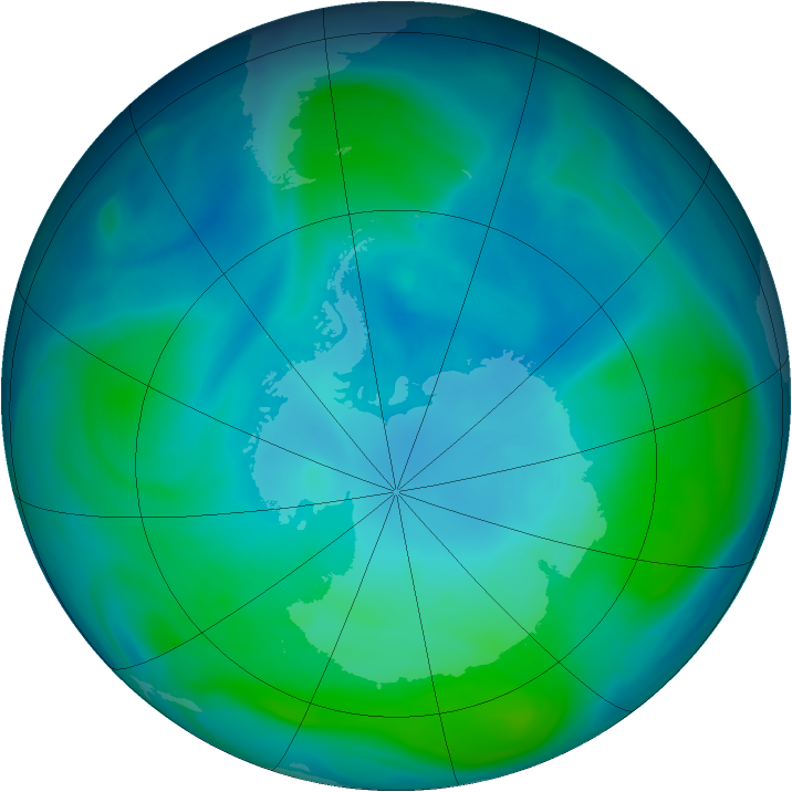 Antarctic ozone map for 24 January 2005